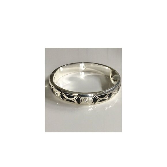 Brighton Capella Black Enamel Rhinestone Magnetic Clasp Hinged Bracelet - Picture 5 of 9